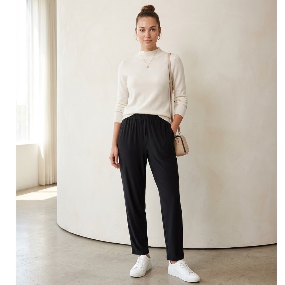 Susan Graver Black Liquid Knit Pants Travel Essential MP Minimalist Quiet Luxury